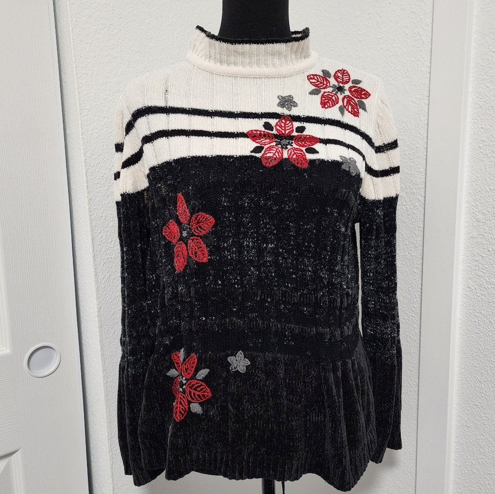 Vintage Alfred Dunner Ribbed Velvet Floral Mock Neck Sweater